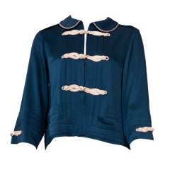 Louis Vuitton Blue Silk Trim Peter Pan Collar Jacket