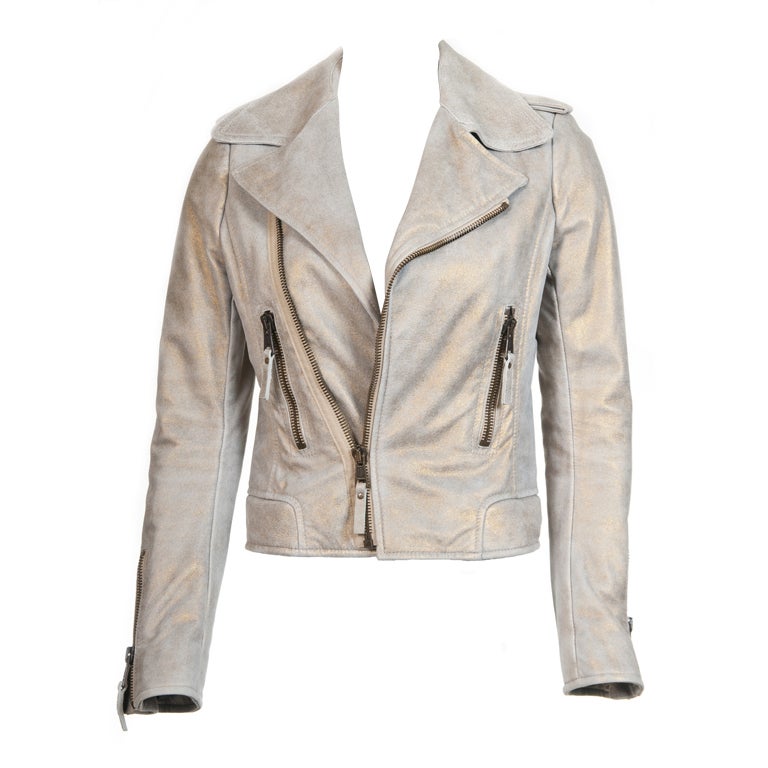 Balenciaga Gold & Beige Motocycle Leather Jacket New For Sale