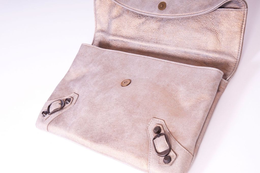Women's Balenciaga Gold & Beige Leather Clutch Bag