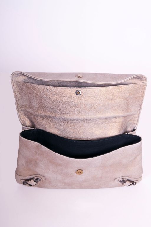 Balenciaga Gold & Beige Leather Clutch Bag 3