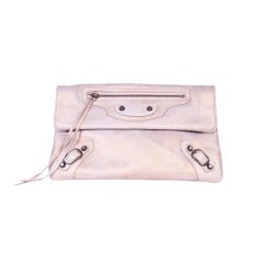 Balenciaga Gold & Beige Leather Clutch Bag