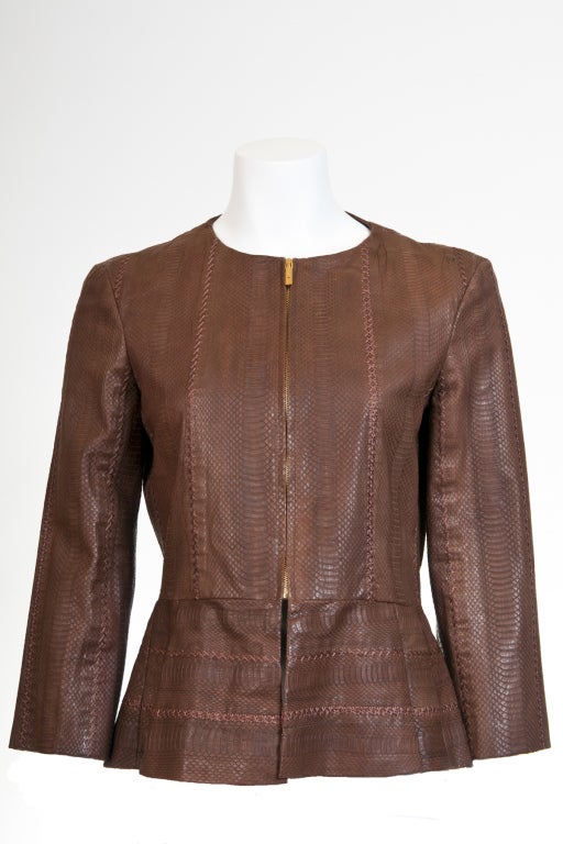 Fendi Brown Leather Fitted Jacket New