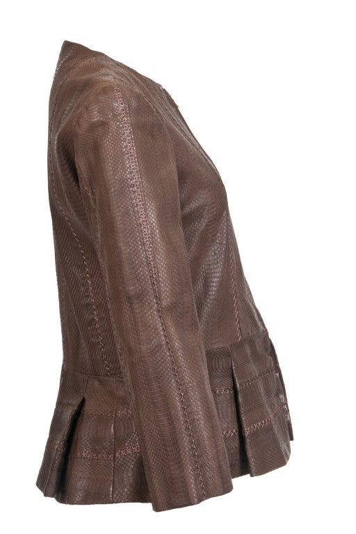 Fendi Brown Leather Fitted Jacket New For Sale 1