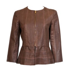 Fendi Brown Leather Fitted Jacket New