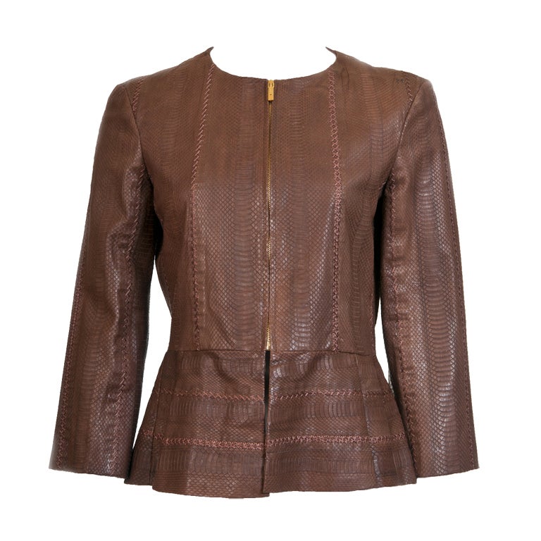 Fendi Brown Leather Fitted Jacket New For Sale