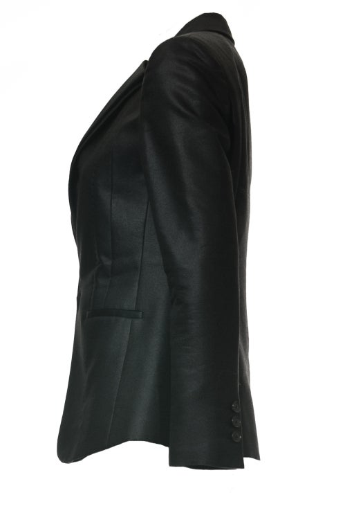 Women's Gucci 2011 Black Wool/Silk Jacket w/ Silver Metal Clasp w/ logo