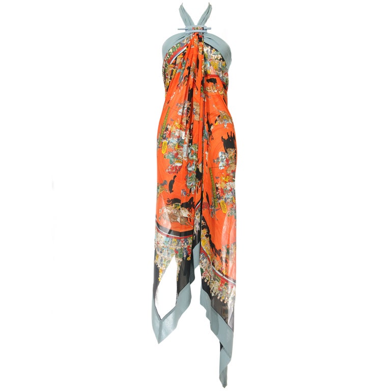 Hermes Cirque Molier Scraf Print Halter Dress
