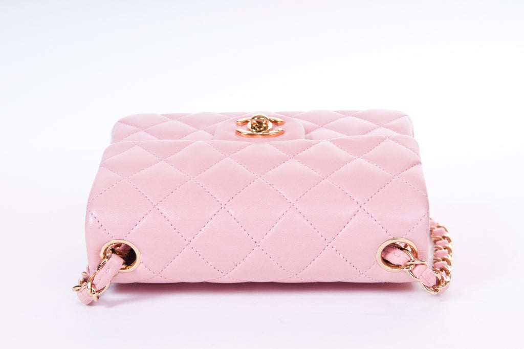 Chanel Classic Powder Pink Mini Flap Leather Bag 3