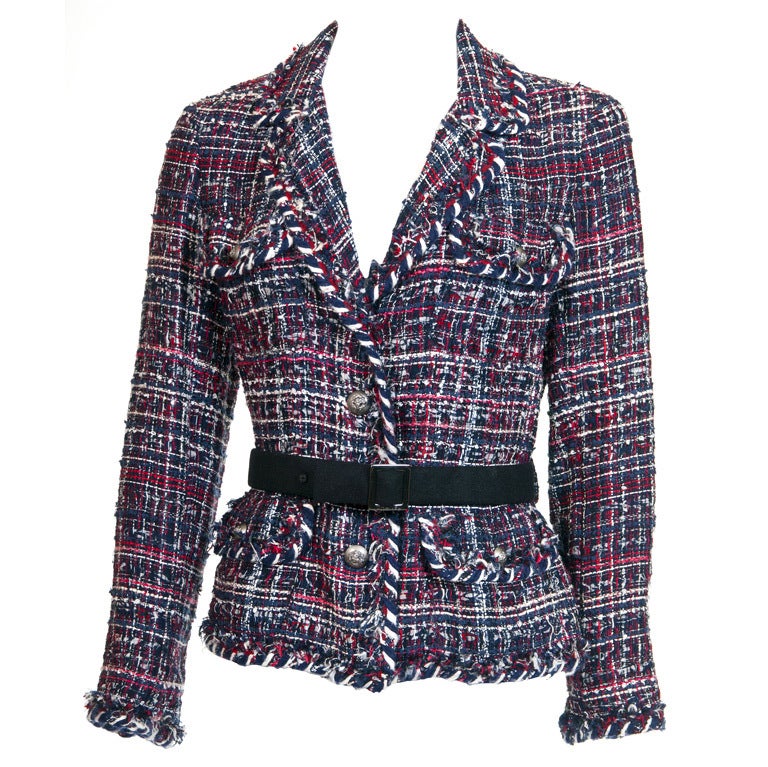 Chanel 2014 14s Single Button Tweed Coat Jacket