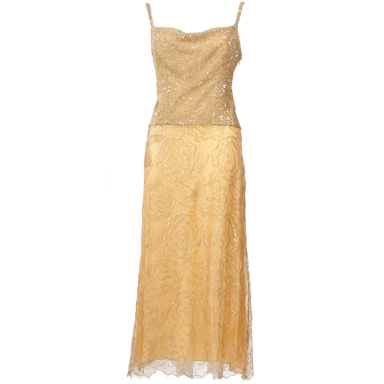 Celine Iridescent paillettes and Lace Evening Dress For Sale