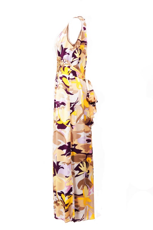 Beige Missoni Multi-color Floral Printed & Embellished Evening Maxi Dress For Sale