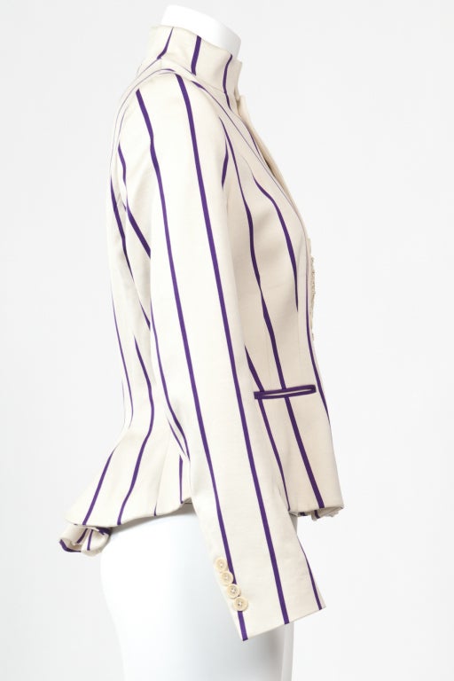 Ralph Laurent Purple Pin-striped Peplum Jacket In New Condition In Hong Kong, Hong Kong