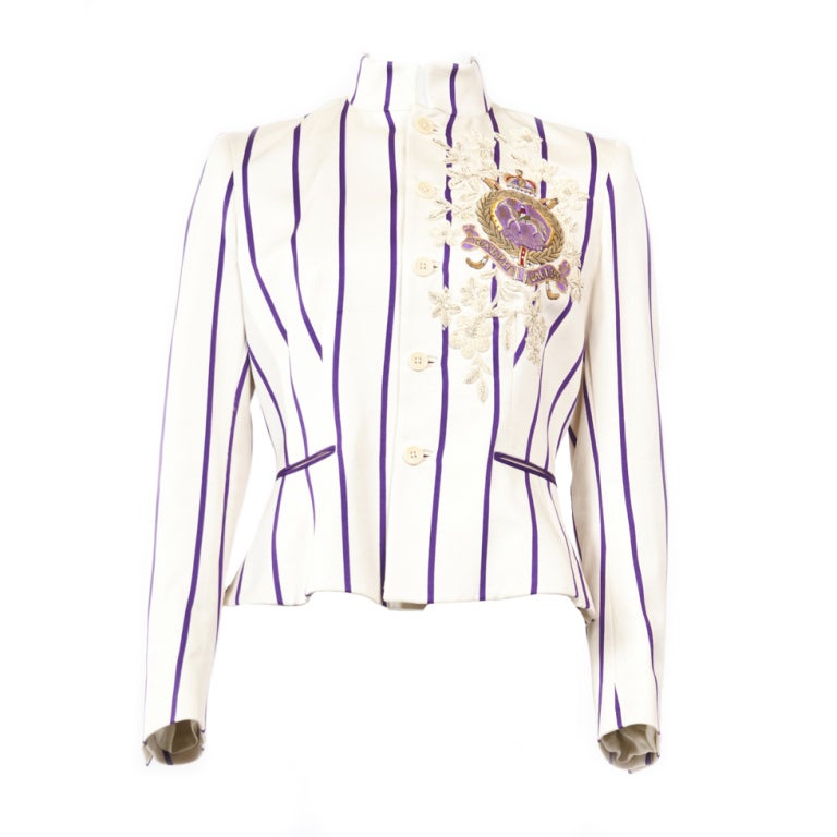 Ralph Laurent Purple Pin-striped Peplum Jacket