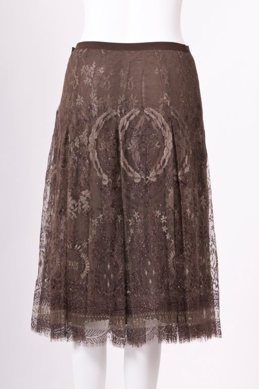 Black Hermes Logo  Embossed Taupe Lace Skirt New For Sale