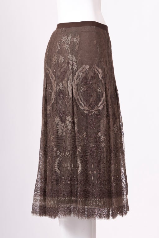 Hermes Logo  Embossed Taupe Lace Skirt New In New Condition For Sale In Hong Kong, Hong Kong