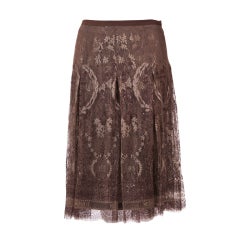 Hermes Logo Embossed Taupe Lace Skirt New