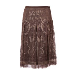 Hermes Logo  Embossed Taupe Lace Skirt New