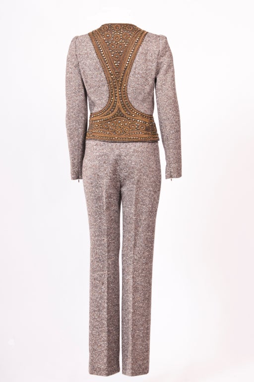 Brown Alexander McQueen Embellished Wool Tweed Pants Suit New For Sale