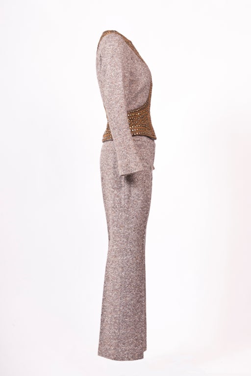 Alexander McQueen Embellished Wool Tweed Pants Suit New In New Condition For Sale In Hong Kong, Hong Kong