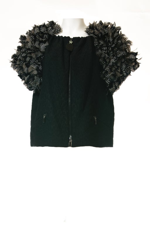Moncler Gamine Rouge Black Evening Top w Fabulous Feather Detail