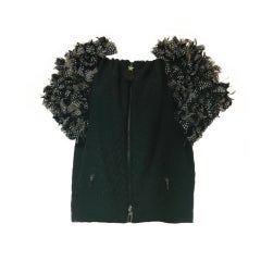 Moncler Gamine Rouge Black Evening Top w Fabulous Feather Detail