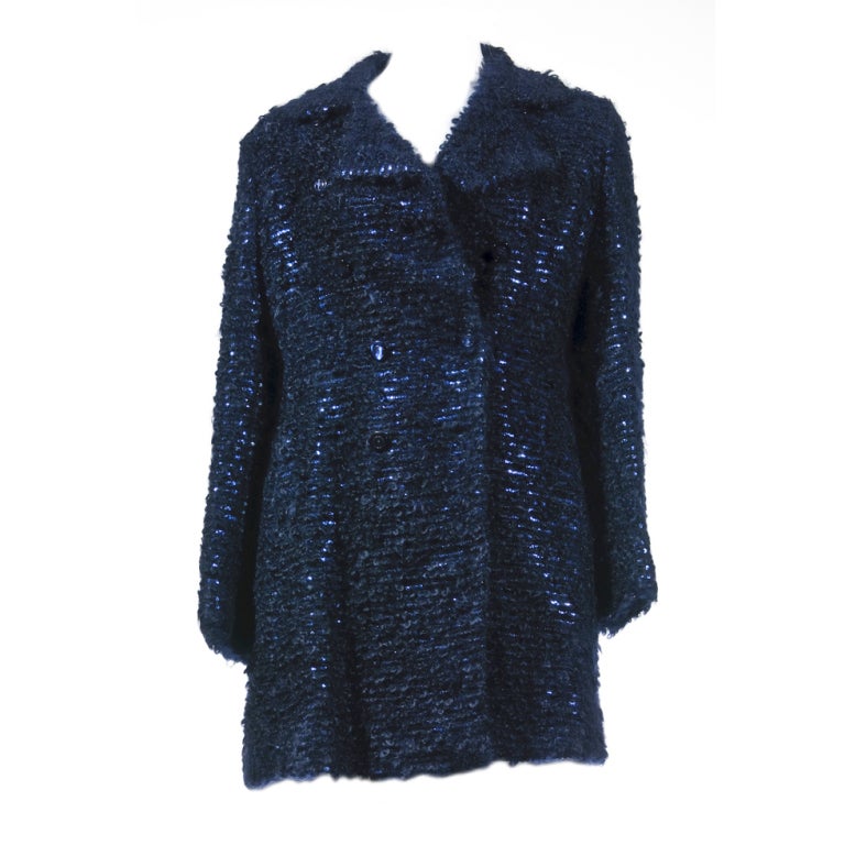  Tom Ford for Gucci 90'S Rare Navy Fully Sequined Mohair Coat For Sale