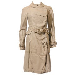 Burberry Prorsum Nude Ruched Leather Trench Coat New