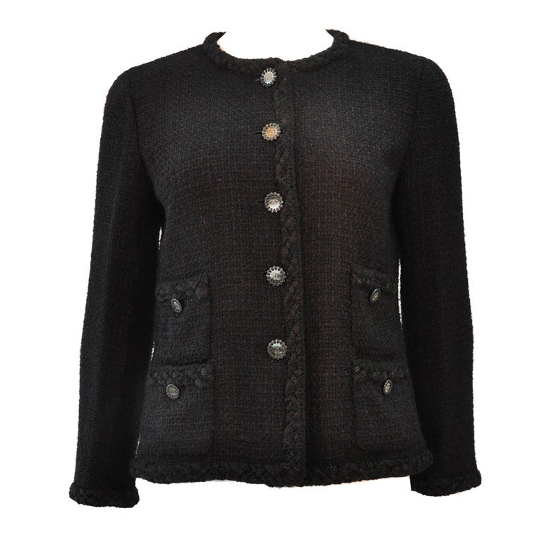 Chanel 21A Black Crop Jacket with Crystal Buttons - FR38 (4/6) – I MISS YOU  VINTAGE