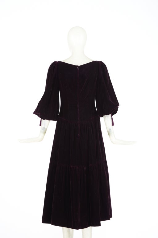 Women's OSCAR DE LA RENTA 1970s Purple Tassel Peasant Dress For Sale