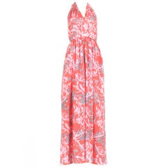 1970's ADELE SIMPSON Silk Halter Maxi Dress