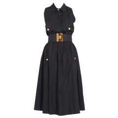 CHANEL black dress ensemble & gold belt