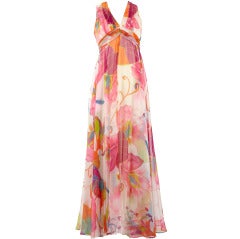 Retro Mignon Silk Chiffon Floral Print Dress
