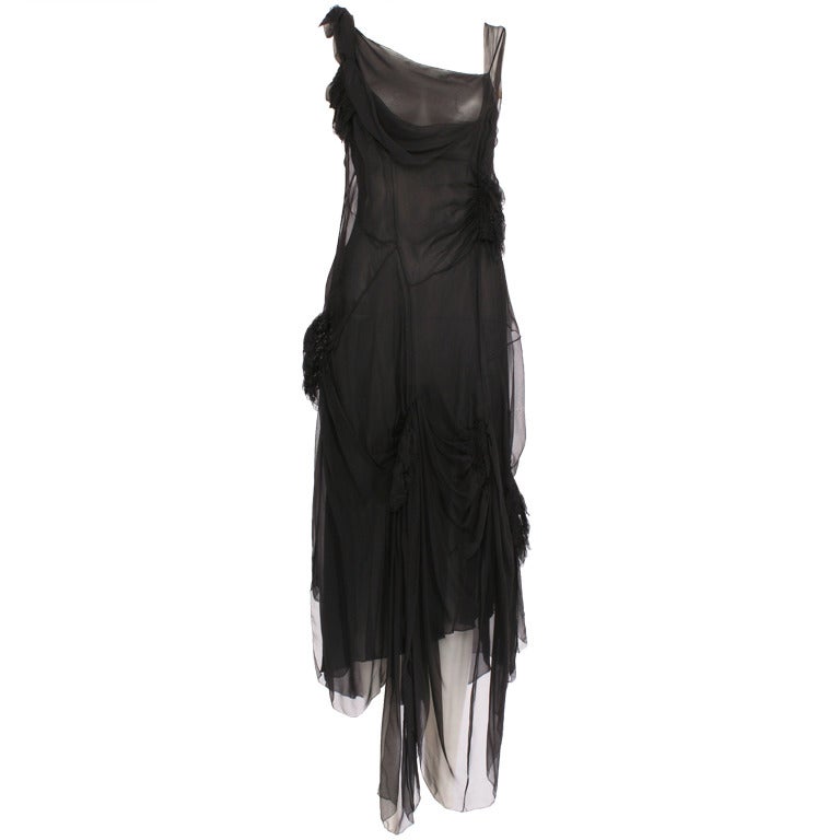 Alberta Ferretti Deconstructed Black Chiffon Dress For Sale