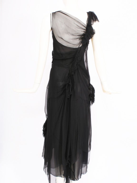 Alberta Ferretti Deconstructed Black Chiffon Dress In Excellent Condition For Sale In New York, NY