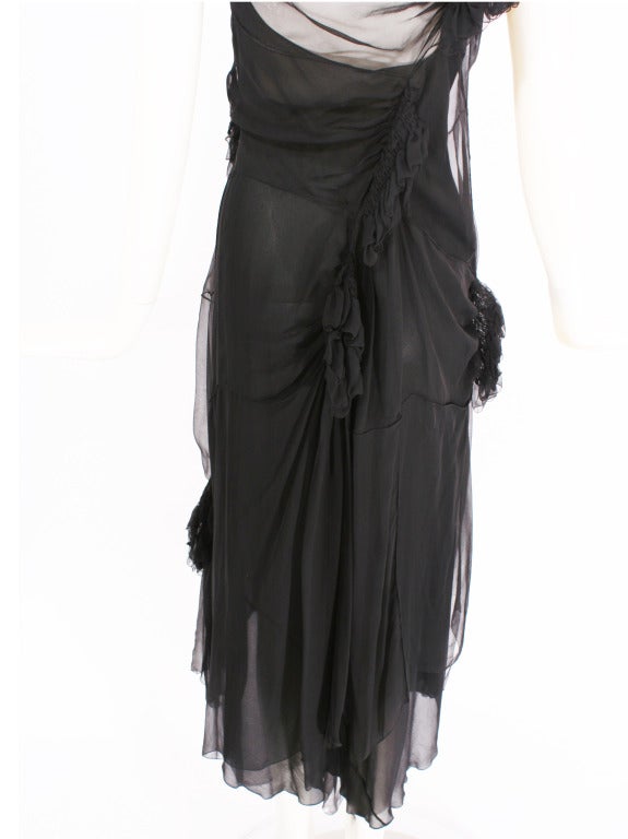 Alberta Ferretti Deconstructed Black Chiffon Dress For Sale 1