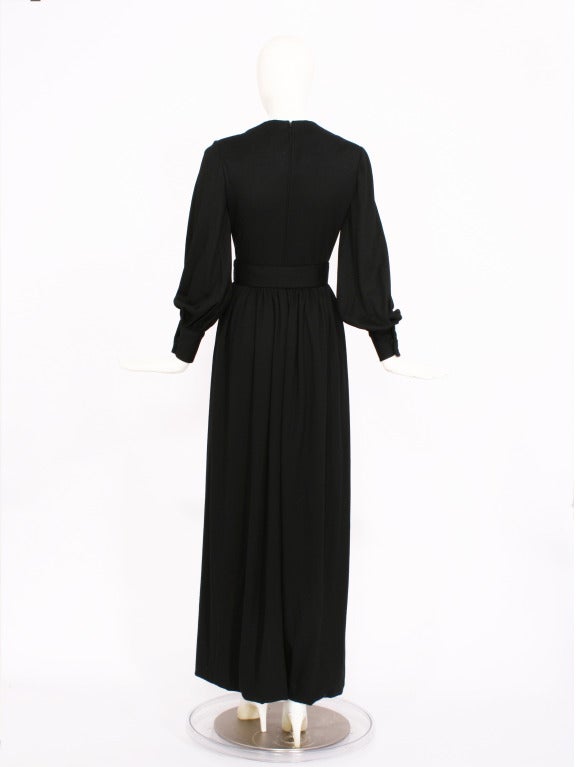 Women's NORELL-TASSELL Black 1970s Blouson Sleeve Maxi Dress For Sale