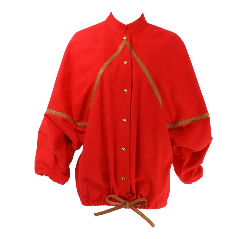 Roberta Di Camerino Red Leather Detail Jacket For Sale