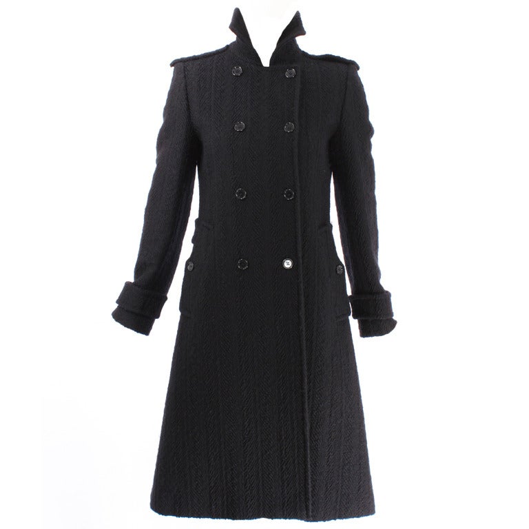 Dolce and Gabbana Black Textured Wool Coat For Sale