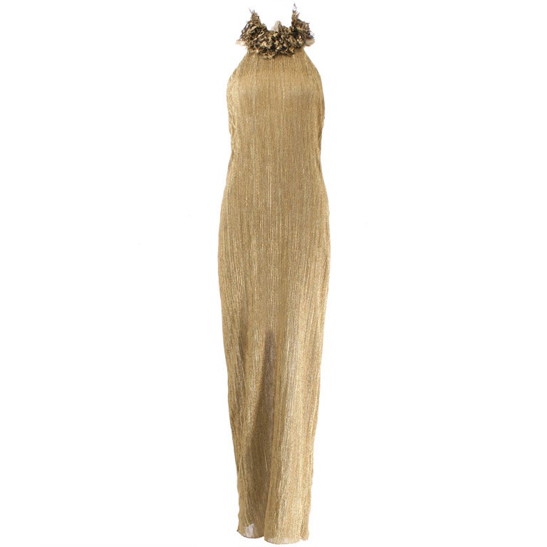 Ralph Lauren Collection Open Back Gold Gown with Wrap For Sale