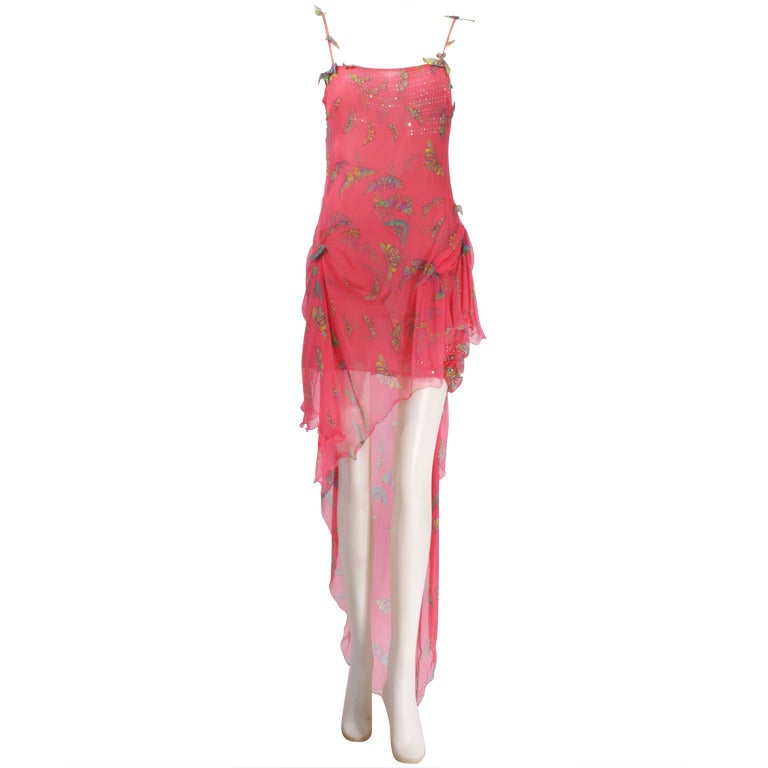 Gianni Versace Couture Pink Chiffon Butterfly Dress For Sale