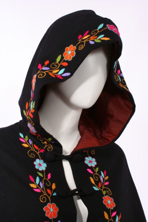 1970s Couture Embroidrered Cape with Hood 2