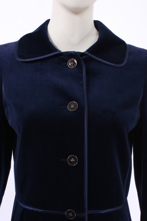 Louis Feraud Sapphire Blue Silk Velvet Coat For Sale 2