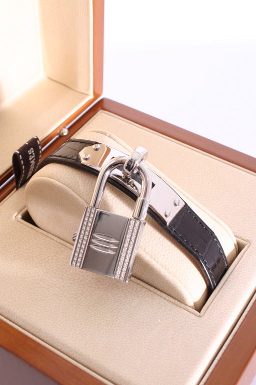Hermes Women's Kelly Diamond Black Shiny Leather Watch For Sale 2