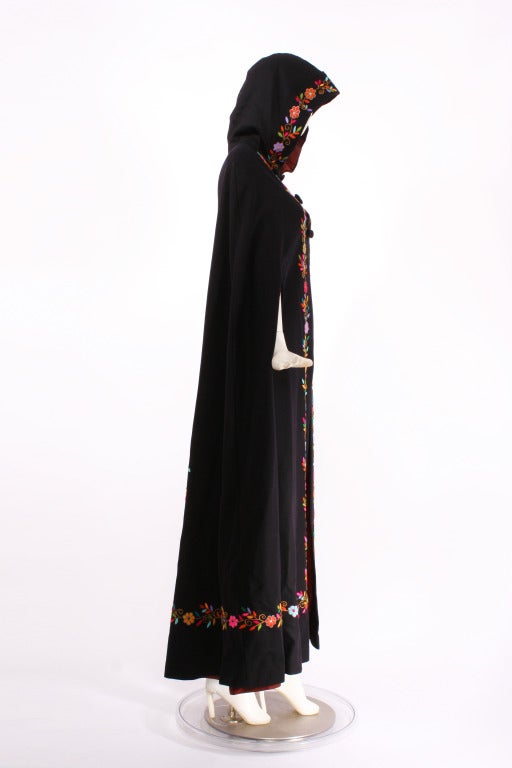 1970s Couture Embroidrered Cape with Hood In Excellent Condition In New York, NY