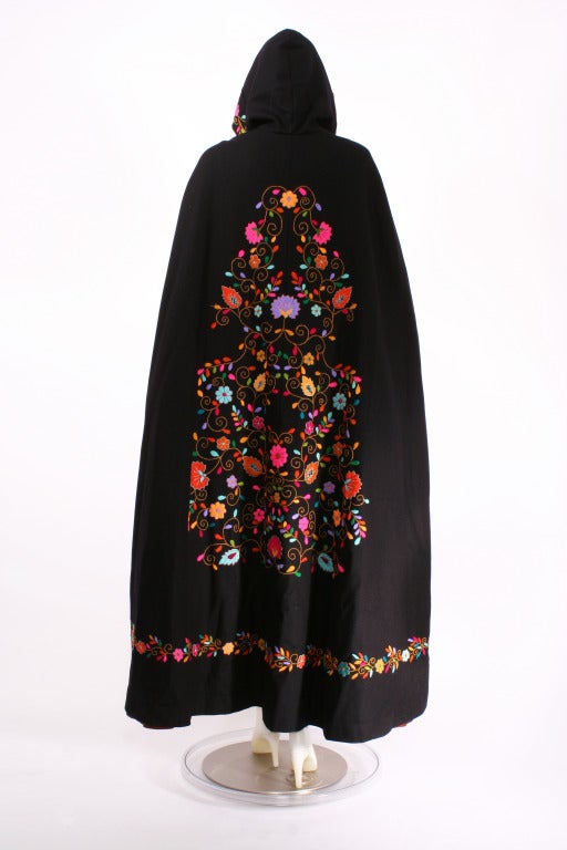 Women's 1970s Couture Embroidrered Cape with Hood