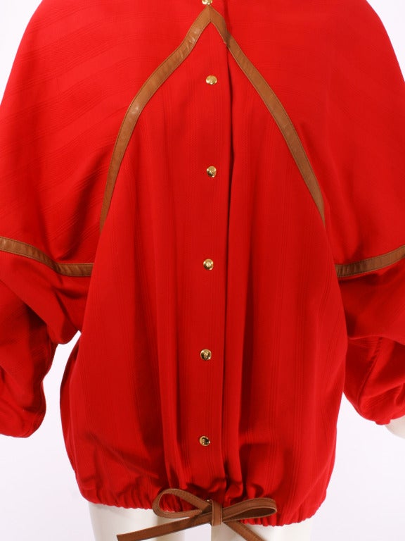 Roberta Di Camerino Red Leather Detail Jacket For Sale 1
