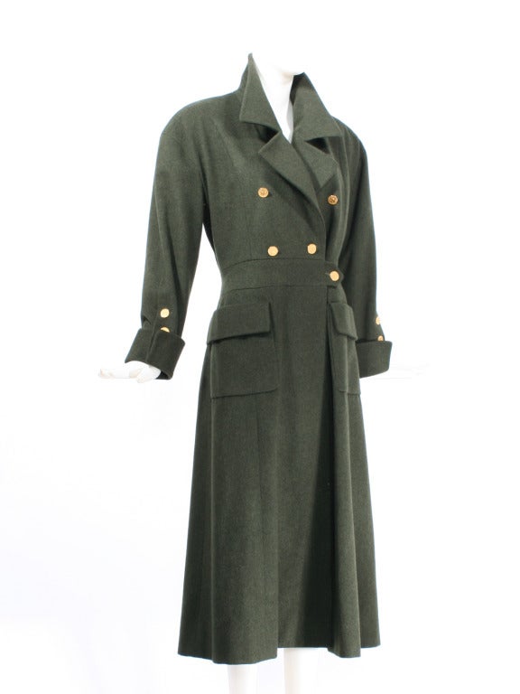 CHANEL Loden Military Coat. Green wool. Gold Chanel buttons. Two large front pockets. Folded sleeves. Excellent Condition. Size M-L.

Store Location:

DEVORADO
436 E.9th St.
NYC, NY 10009
Store Hours: Mon-Sat 12-7pm, Sun 1-7pm
