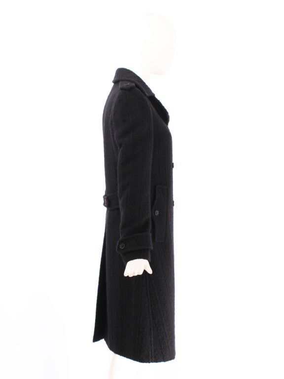 Dolce and Gabbana Black Textured Wool Coat In Excellent Condition For Sale In New York, NY