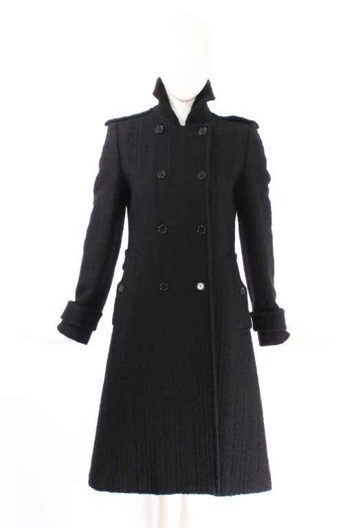 Dolce and Gabbana Black Textured Wool Coat For Sale 1