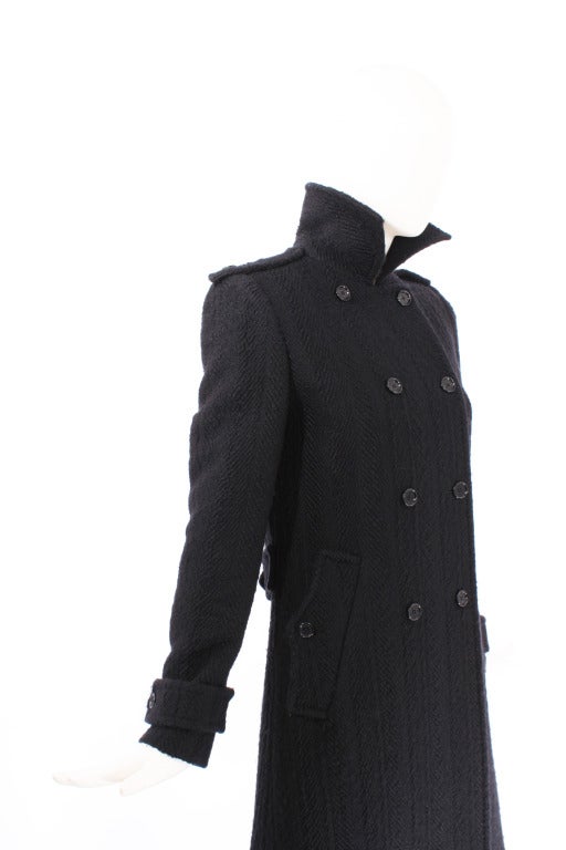 Dolce and Gabbana Black Textured Wool Coat For Sale 2